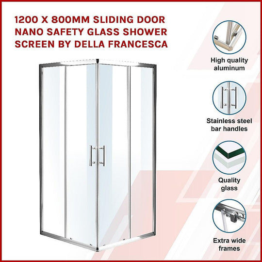 Buy 1200 x 800mm Sliding Door Nano Safety Glass Shower Screen By Della Francesca discounted | Products On Sale Australia