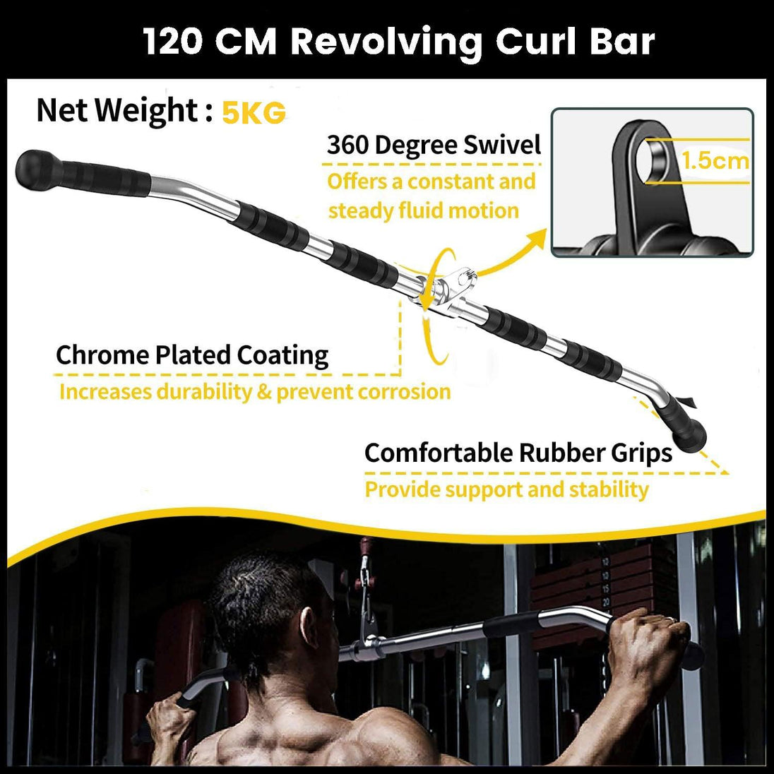 Buy 120cm Tricep Press Solid Pulldown Bar Cable Machine Revolving LAT Pull down Bar Rotating Curl Bar discounted | Products On Sale Australia