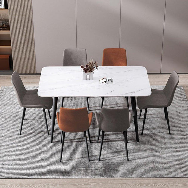 120x60cm Matte Black Minimalist Slate Kitchen Dining Table Marble Lunch Dinner Table Solid Metal Legs Products On Sale Australia | Furniture > Dining Category