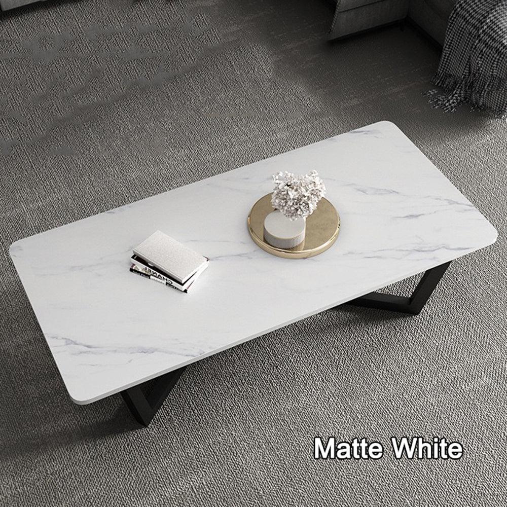 Buy 120x60cm Matte White Minimalist Slate Coffee Table Marble Tea Table Living Room Rectangle Cocktail Side Table Solid Metal Legs | Products On Sale Australia