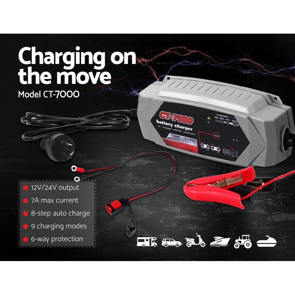 Buy 12V Automotive Car Battery Charger 24V 7Amp Vehicle Truck Chargers AGM discounted | Products On Sale Australia