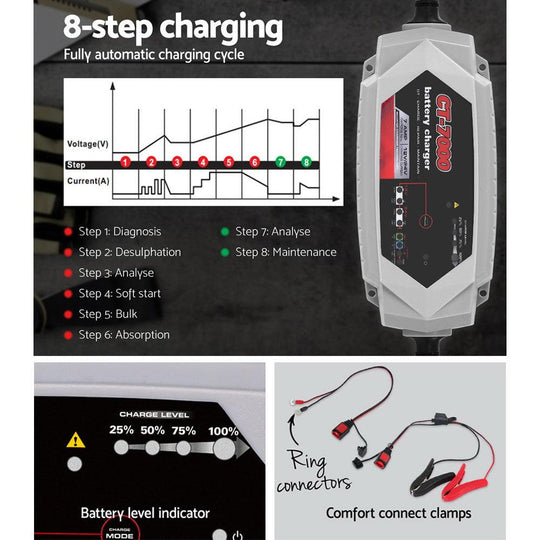 Buy 12V Automotive Car Battery Charger 24V 7Amp Vehicle Truck Chargers AGM discounted | Products On Sale Australia