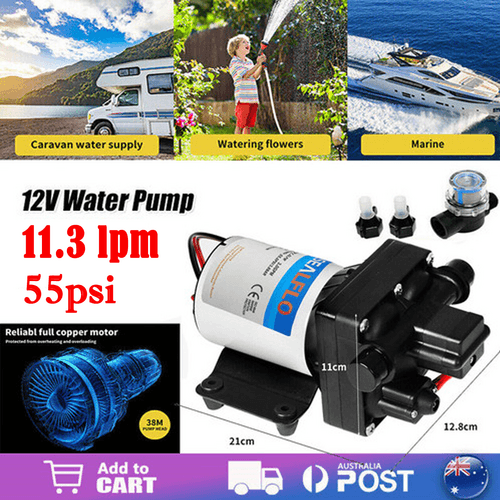 Buy 12V Caravan Water Pump High Pressure Self-priming rv Camping Boat 55PSI 11.3L/M discounted | Products On Sale Australia