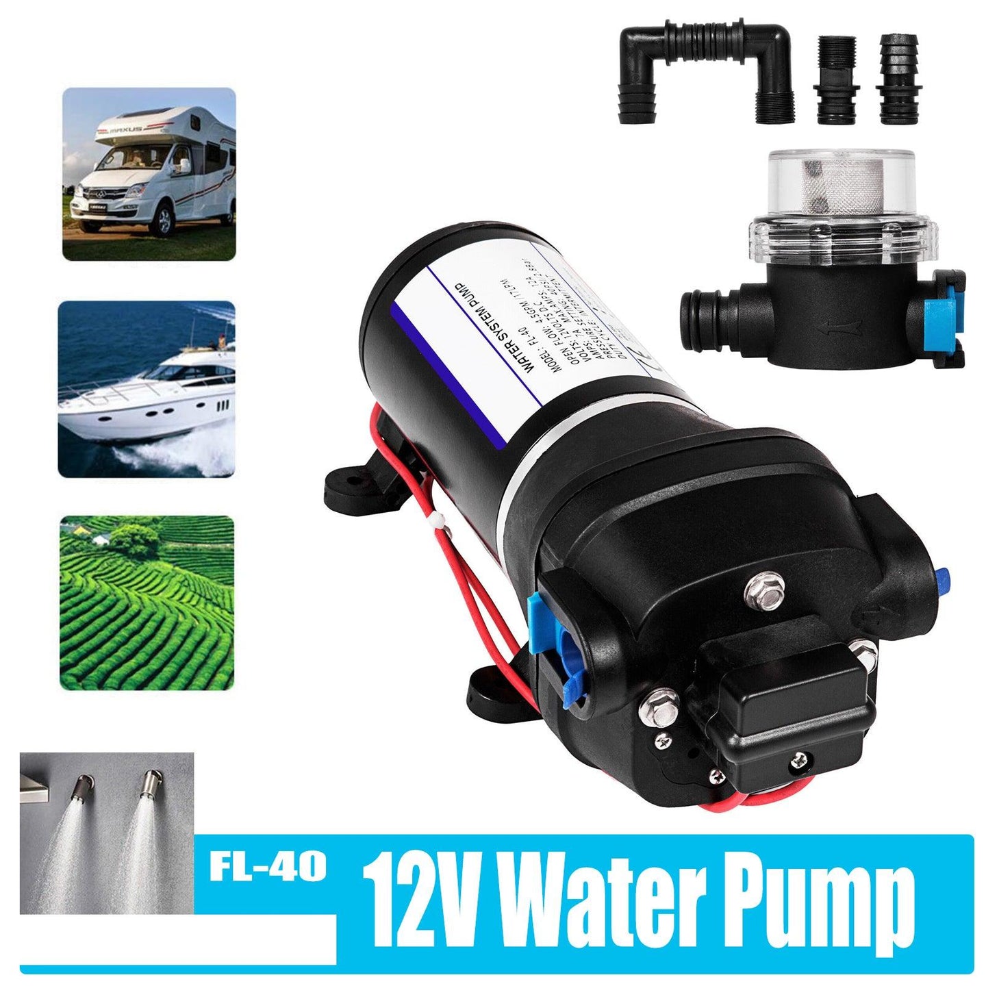 Buy 12V Water Pump FL-40 High Pressure 17/10LPM For Caravan Boat Camp Washdown discounted | Products On Sale Australia