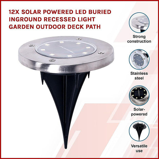 Buy 12x Solar Powered LED Buried Inground Recessed Light Garden Outdoor Deck Path discounted | Products On Sale Australia