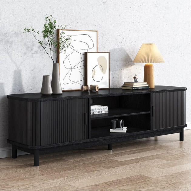 Buy 160cm Ribbed Black Entertainment Unit discounted | Products On Sale Australia