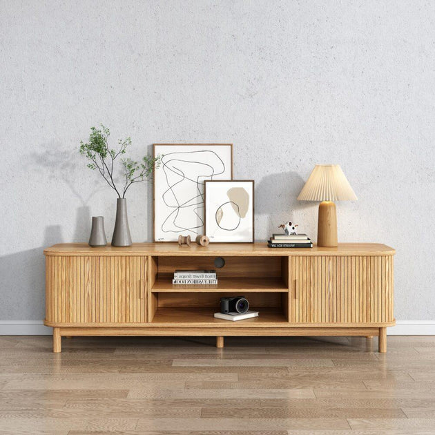 Buy 160cm Ribbed Natural Entertainment Unit discounted | Products On Sale Australia