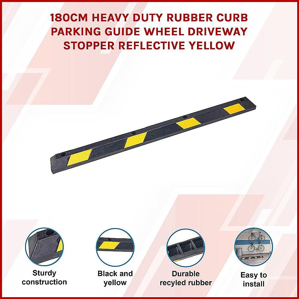 Buy 180cm Heavy Duty Rubber Curb Parking Guide Wheel Driveway Stopper Reflective Yellow discounted | Products On Sale Australia