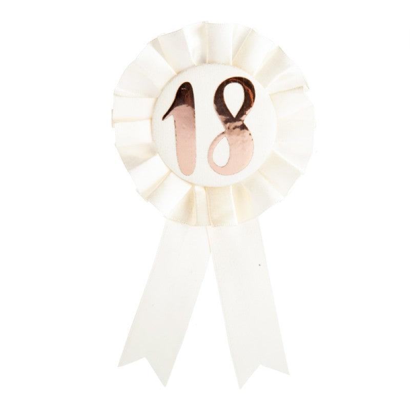 Buy 18th Birthday Rose Gold on White Rosette Badge discounted | Products On Sale Australia