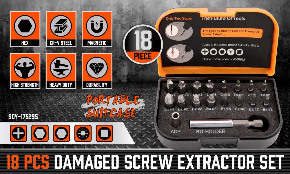 Buy 18x Magnetic Damaged Screw Extractor Set Broken Drill Bit Remover Kit Hex Crv discounted | Products On Sale Australia