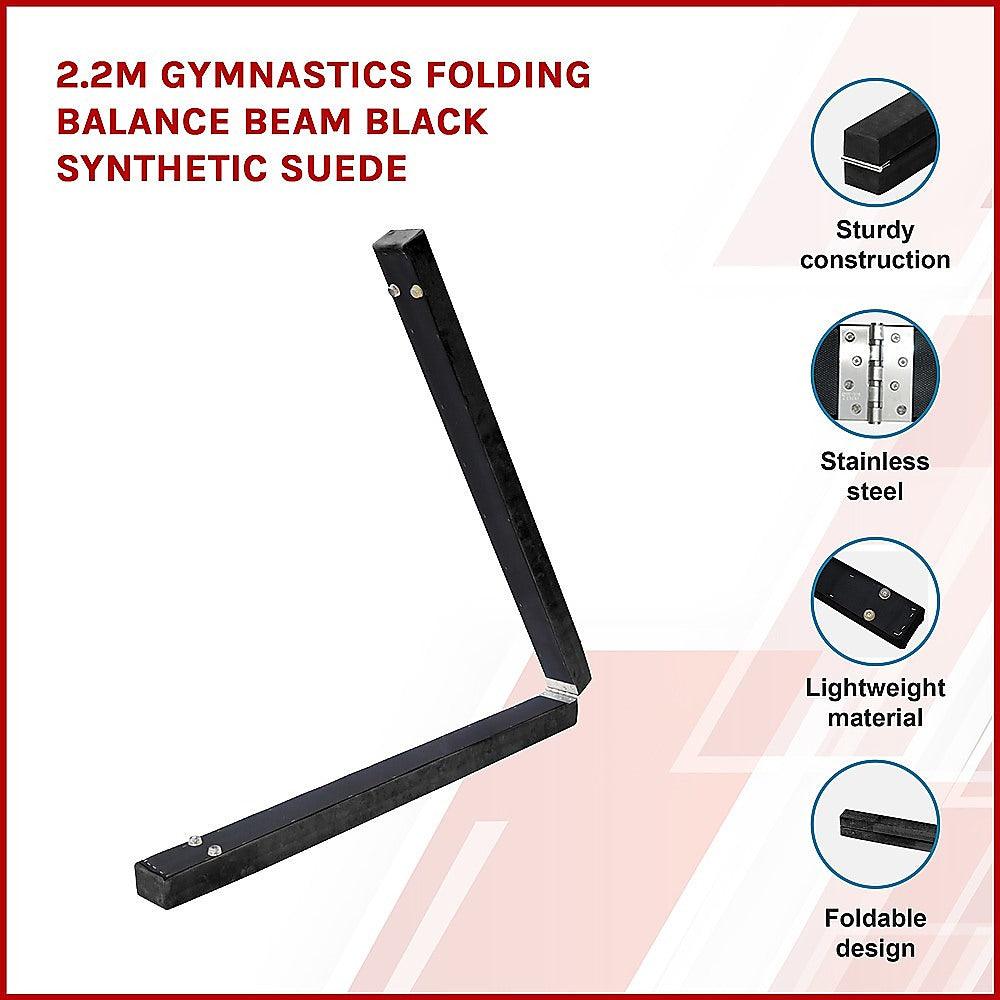 Buy 2.2m Gymnastics Folding Balance Beam Black Synthetic Suede discounted | Products On Sale Australia