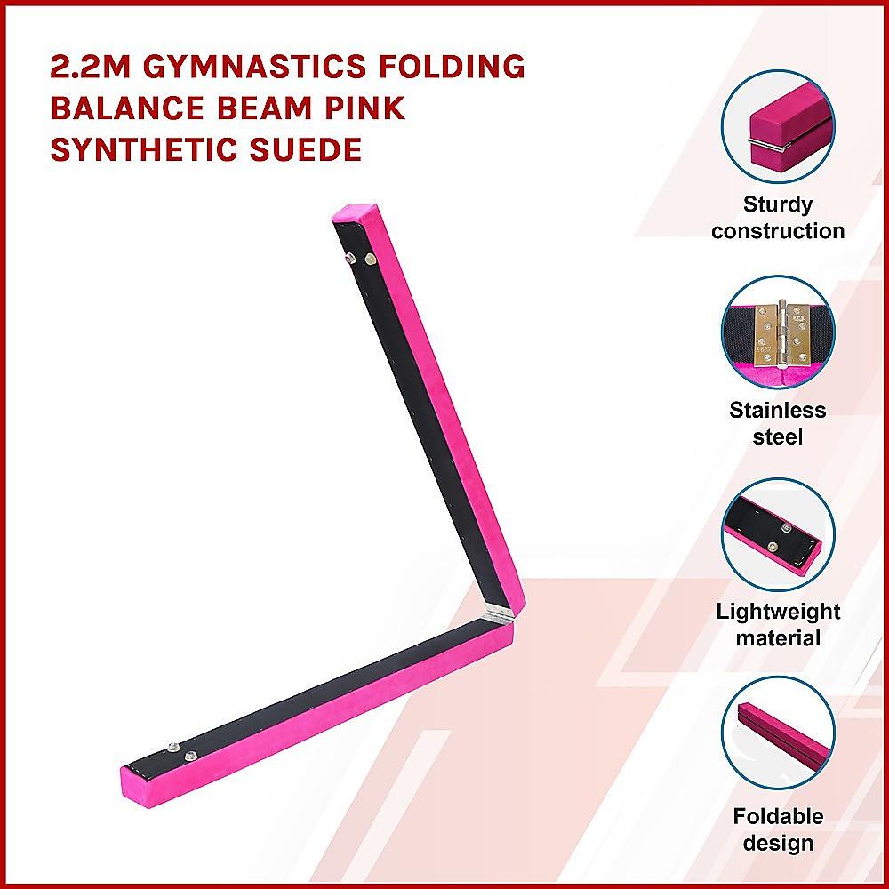 Buy 2.2m Gymnastics Folding Balance Beam Pink Synthetic Suede discounted | Products On Sale Australia