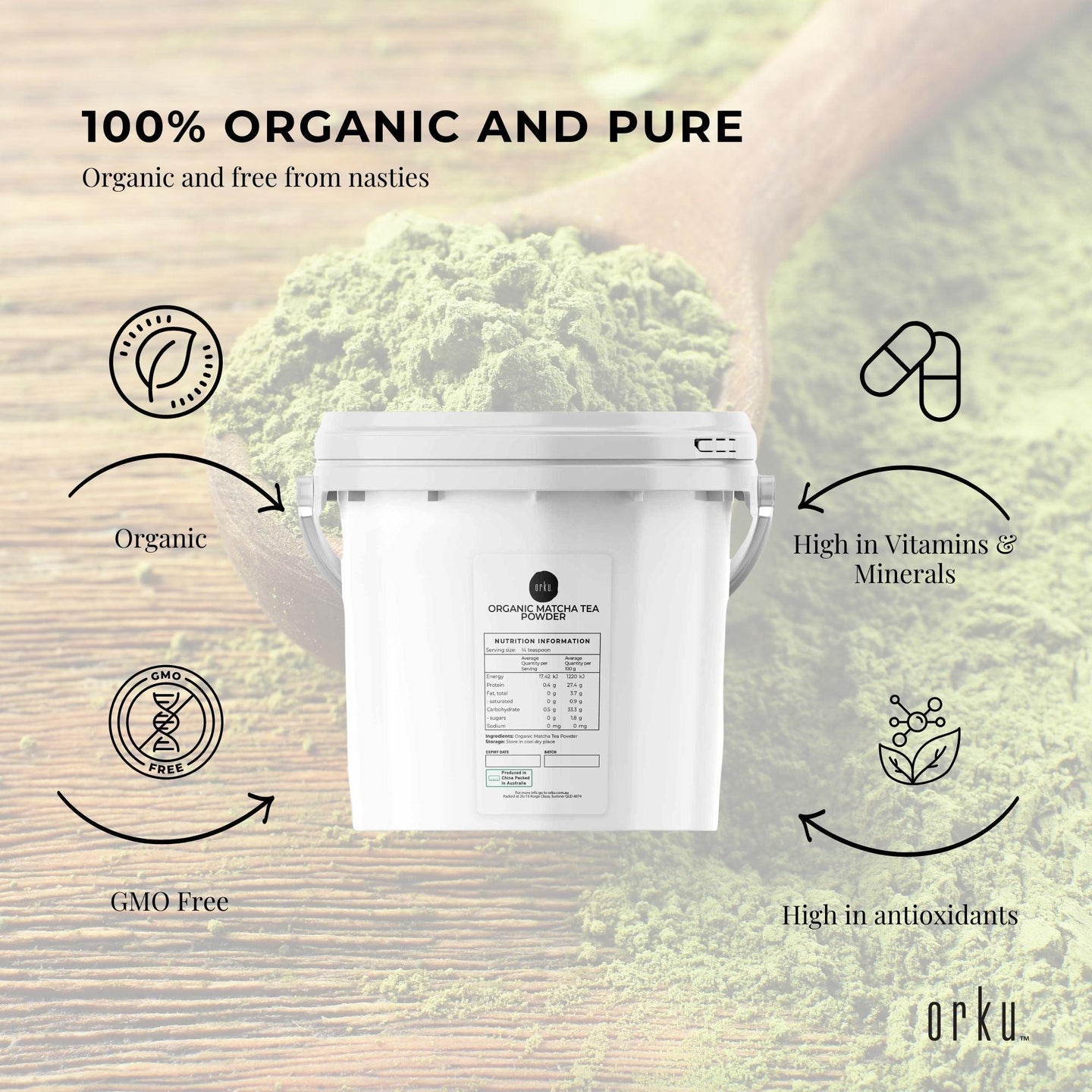 Buy 2.5Kg Organic Matcha Powder Tub Bucket Camellia Sinensis Green Tea Leaf discounted | Products On Sale Australia