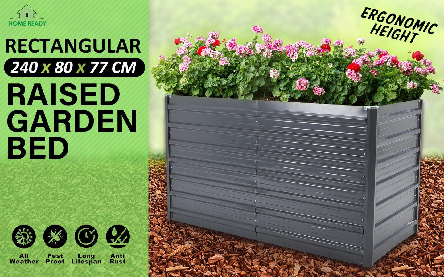 Buy 2-in-1 Raised Garden Bed Galvanised Steel Planter 240 x 80 x 77cm GREY discounted | Products On Sale Australia