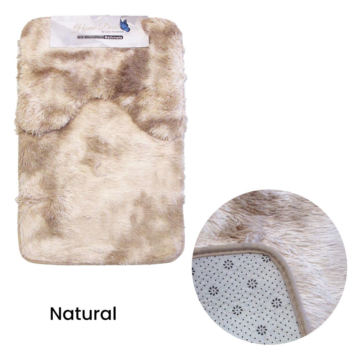 Buy 2 Pce 2-Toned Extra Light Weighted Shaggy Fluffy Bath Mat Set Natural discounted | Products On Sale Australia