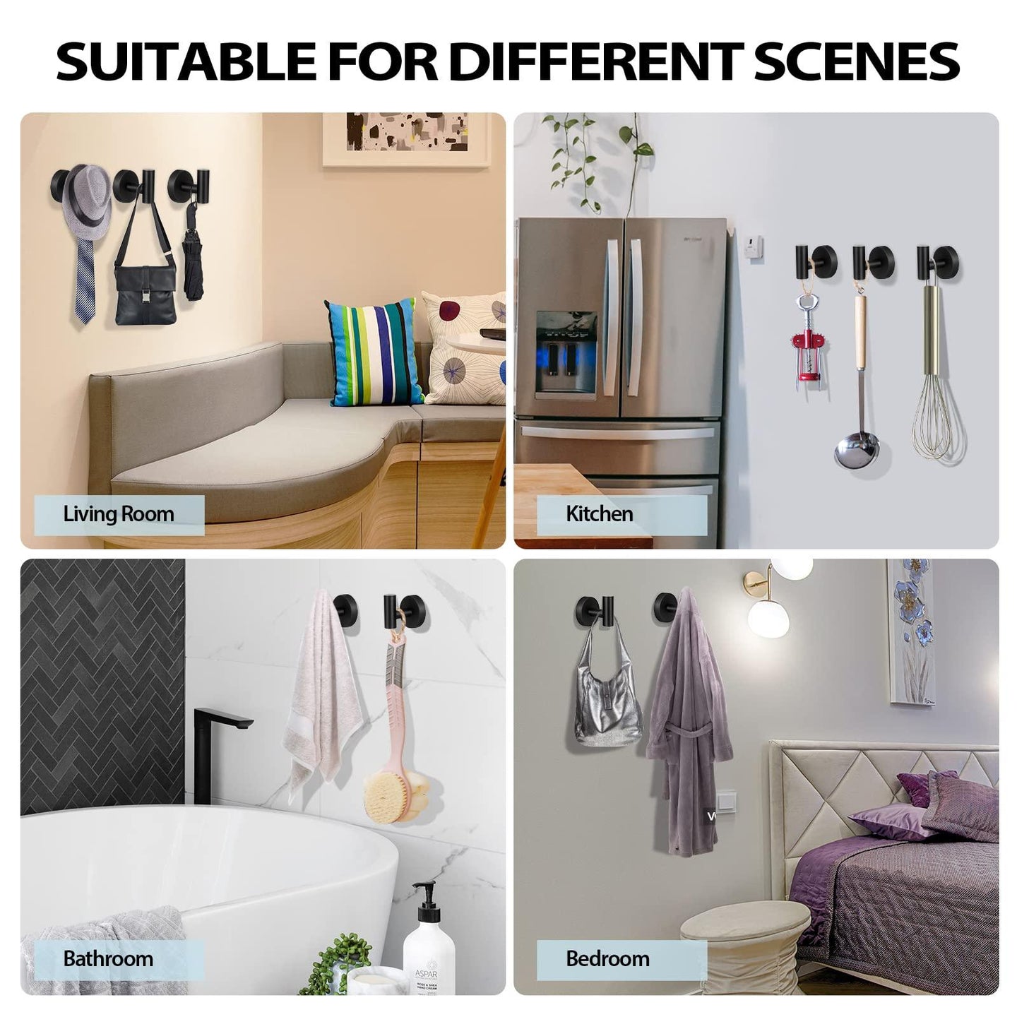 Buy 2 Pcs Wall Mount Bathroom Towel Hooks Holder Cloth Hanger Hook Kitchen Door Hanger Black discounted | Products On Sale Australia