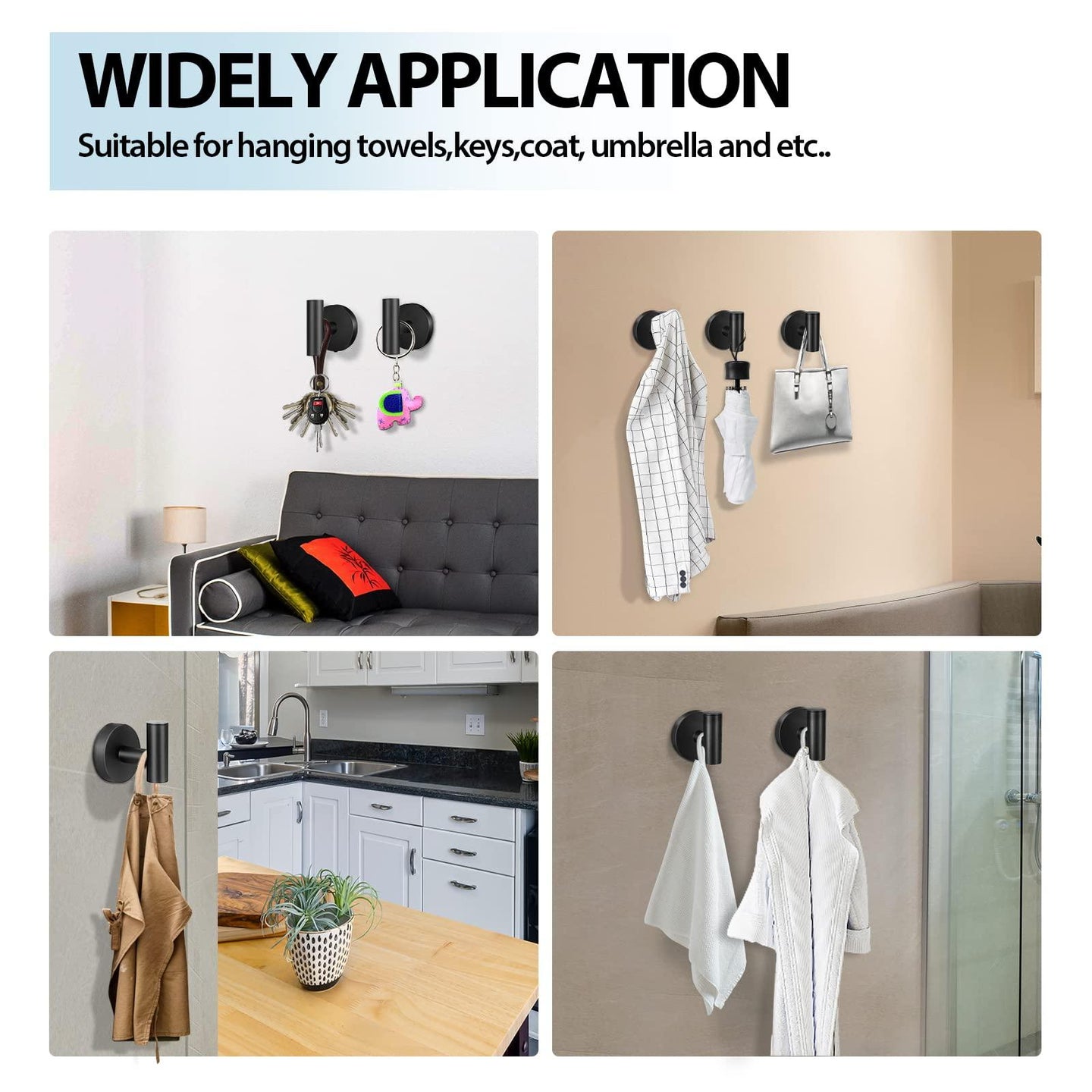 Buy 2 Pcs Wall Mount Bathroom Towel Hooks Holder Cloth Hanger Hook Kitchen Door Hanger Black discounted | Products On Sale Australia