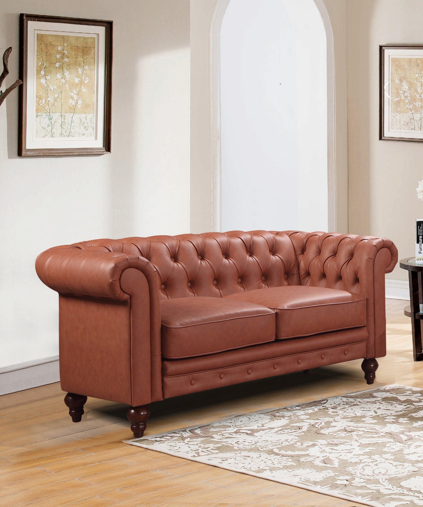 Buy 2 Seater Brown Sofa Lounge Chesterfireld Style Button Tufted in Faux Leather discounted | Products On Sale Australia