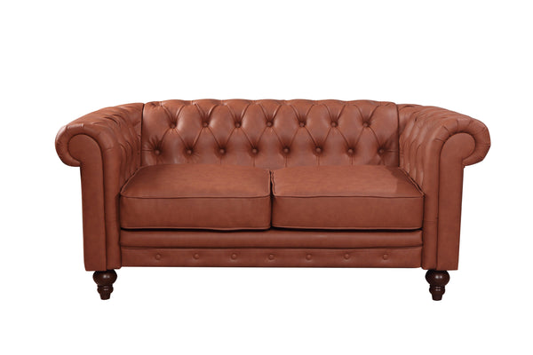 Buy 2 Seater Brown Sofa Lounge Chesterfireld Style Button Tufted in Faux Leather | Products On Sale Australia