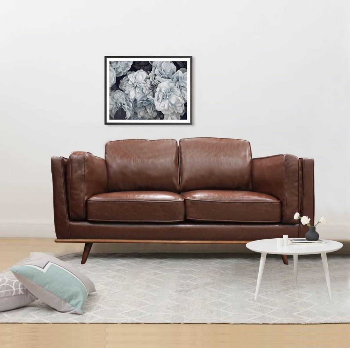 Buy 2 Seater Faux Leather Sofa Brown Modern Lounge Set for Living Room Couch with Wooden Frame discounted | Products On Sale Australia