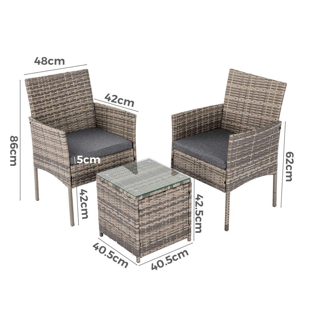 Buy 2 Seater PE Rattan Outdoor Furniture Chat Set- Mixed Grey discounted | Products On Sale Australia