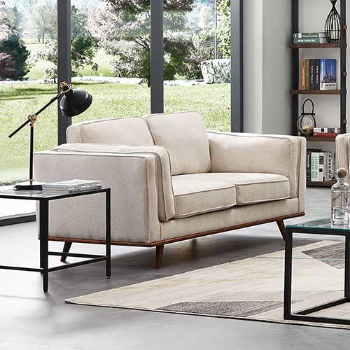 Buy 2 Seater Sofa Beige Fabric Modern Lounge Set for Living Room Couch with Wooden Frame discounted | Products On Sale Australia