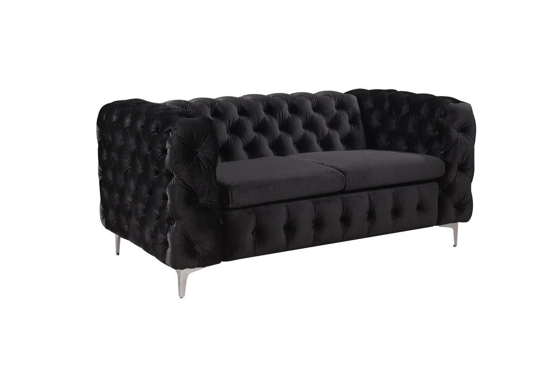 Buy 2 Seater Sofa Classic Button Tufted Lounge in Black Velvet Fabric with Metal Legs discounted | Products On Sale Australia