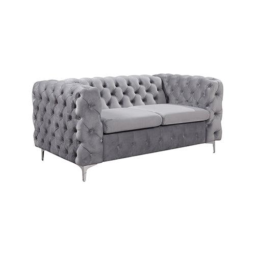 Buy 2 Seater Sofa Classic Button Tufted Lounge in Grey Velvet Fabric with Metal Legs discounted | Products On Sale Australia