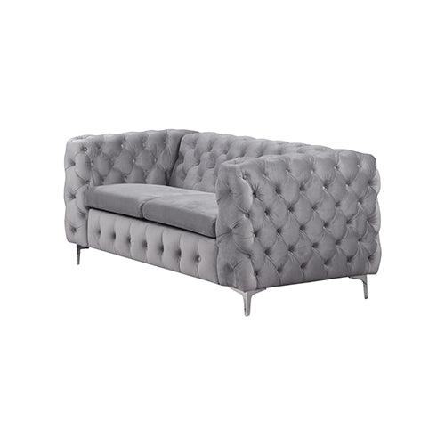 Buy 2 Seater Sofa Classic Button Tufted Lounge in Grey Velvet Fabric with Metal Legs discounted | Products On Sale Australia