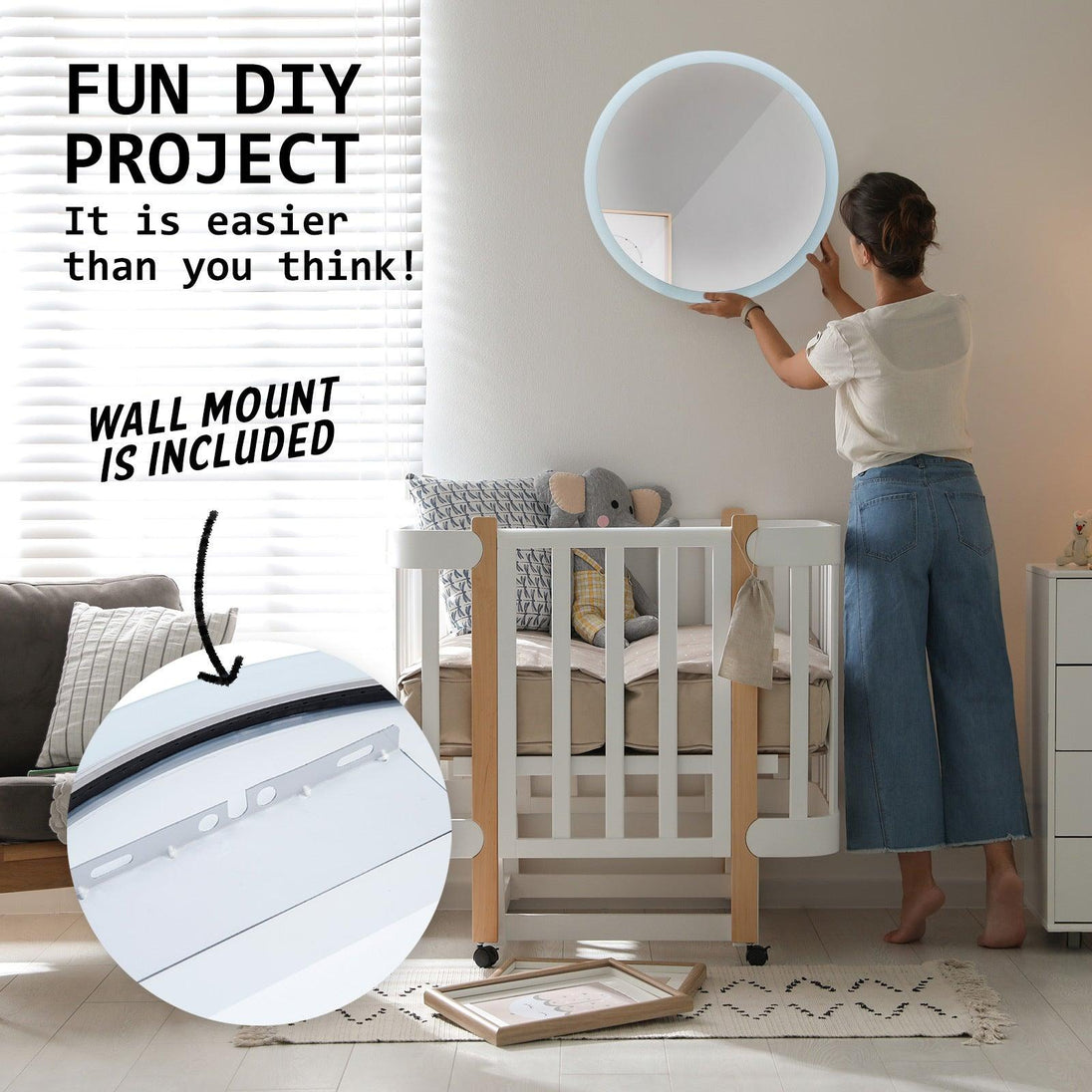 Buy 2 Set LED Wall Mirror Round Anti-Fog Bathroom 50cm discounted | Products On Sale Australia