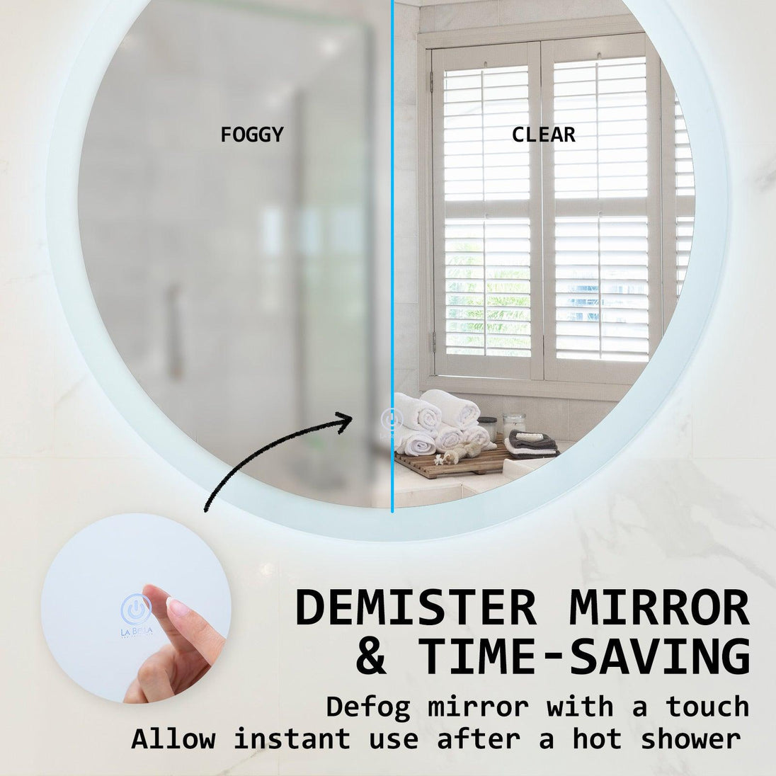 Buy 2 Set LED Wall Mirror Round Anti-Fog Bathroom 50cm discounted | Products On Sale Australia