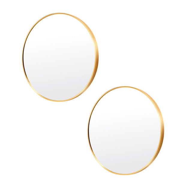 Buy 2 Set Wall Mirror Round Aluminum Frame Bathroom 50cm GOLD discounted | Products On Sale Australia