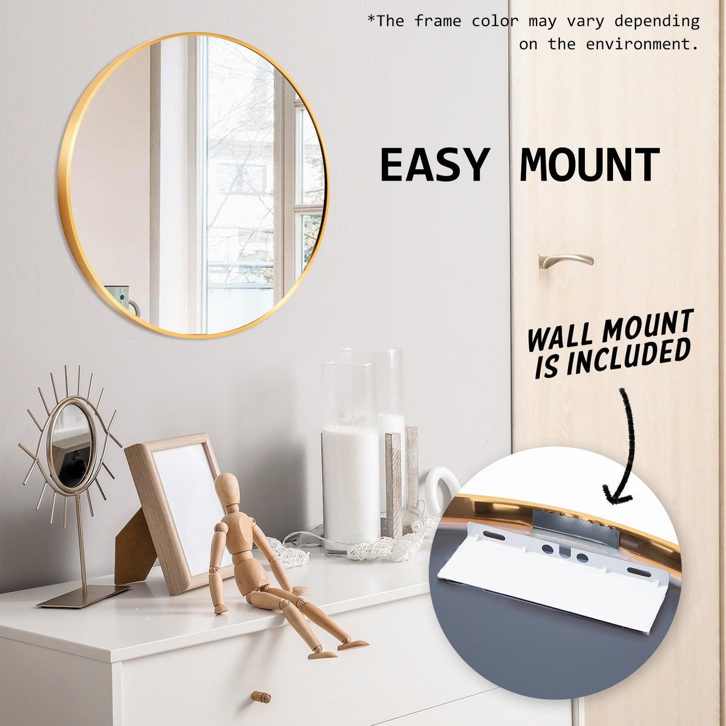 Buy 2 Set Wall Mirror Round Aluminum Frame Bathroom 50cm GOLD discounted | Products On Sale Australia