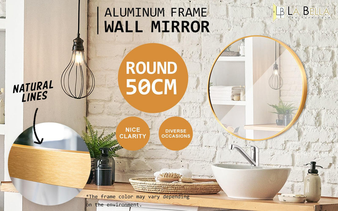 Buy 2 Set Wall Mirror Round Aluminum Frame Bathroom 50cm GOLD discounted | Products On Sale Australia