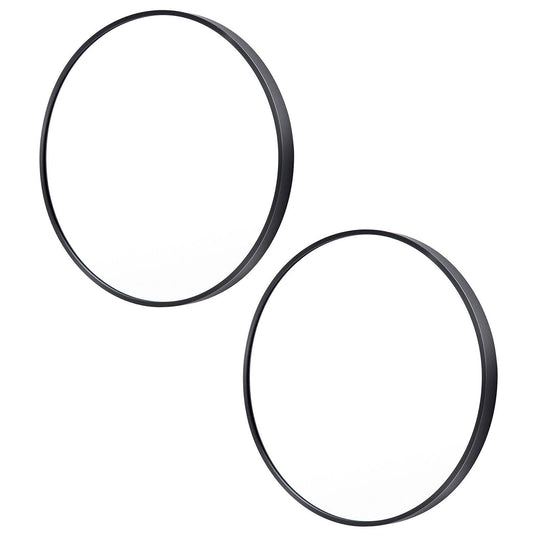 Buy 2 Set Wall Mirror Round Aluminum Frame Bathroom 80cm BLACK discounted | Products On Sale Australia