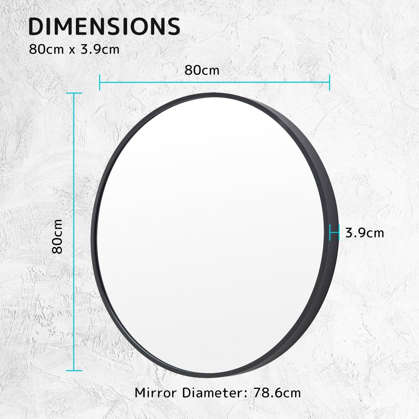 Buy 2 Set Wall Mirror Round Aluminum Frame Bathroom 80cm BLACK discounted | Products On Sale Australia