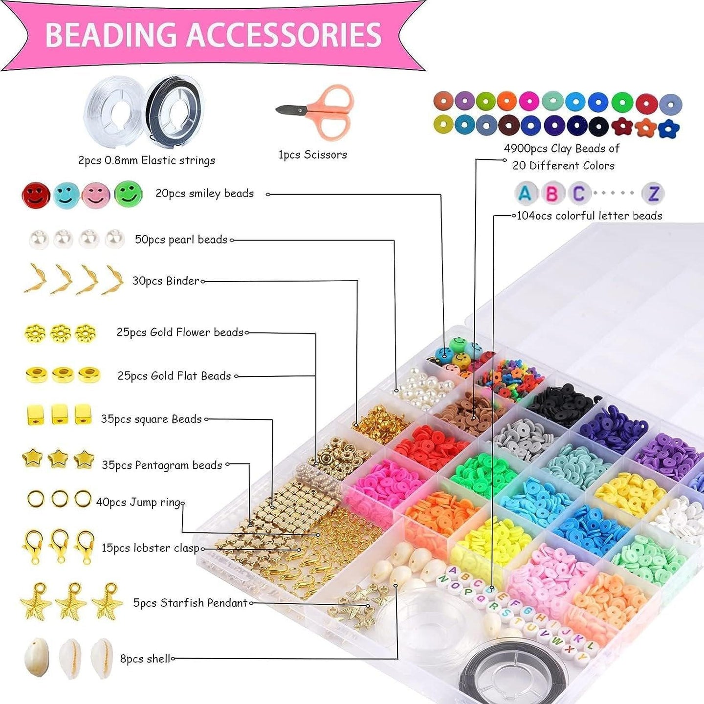 Buy 20 Colours 5300pcs Clay Heishi Beads Jewellery Making Kit Smiley Face Clay Flat Beads discounted | Products On Sale Australia