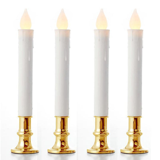 Buy 20 Pack Taper Stick White Battery Candle - Natural Flame Light Colour No Flicker - Gold Stand Base discounted | Products On Sale Australia