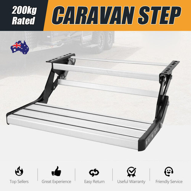 Buy 200KG Heavy Duty Caravan Step Folding Pull Out Portable RV Camper Trailer Tools discounted | Products On Sale Australia