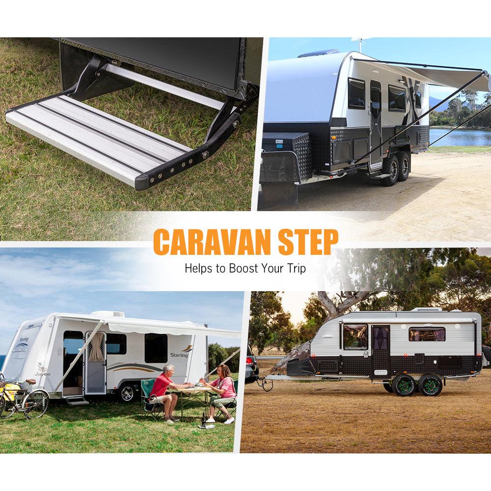 Buy 200KG Heavy Duty Caravan Step Folding Pull Out Portable RV Camper Trailer Tools discounted | Products On Sale Australia