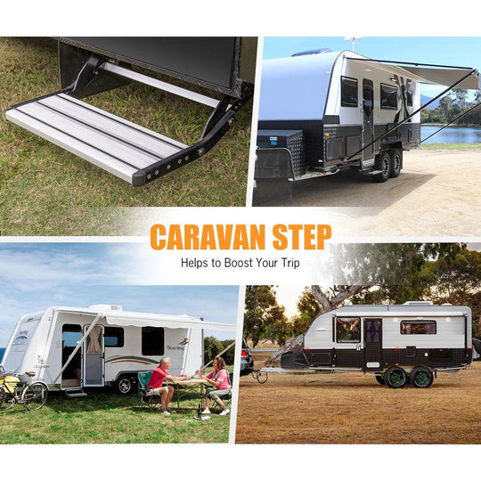 Buy 200KG Heavy Duty Caravan Step Folding Pull Out Portable RV Camper Trailer Tools discounted | Products On Sale Australia