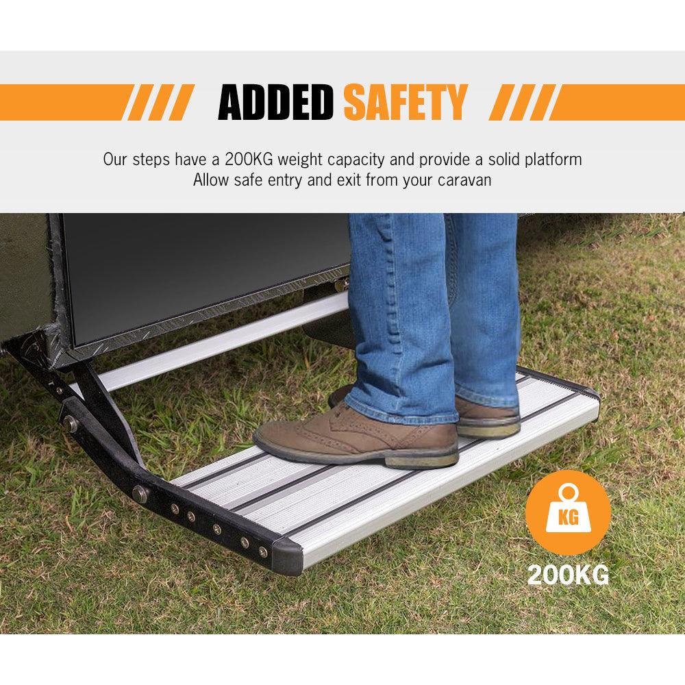 Buy 200KG Heavy Duty Caravan Step Folding Pull Out Portable RV Camper Trailer Tools discounted | Products On Sale Australia