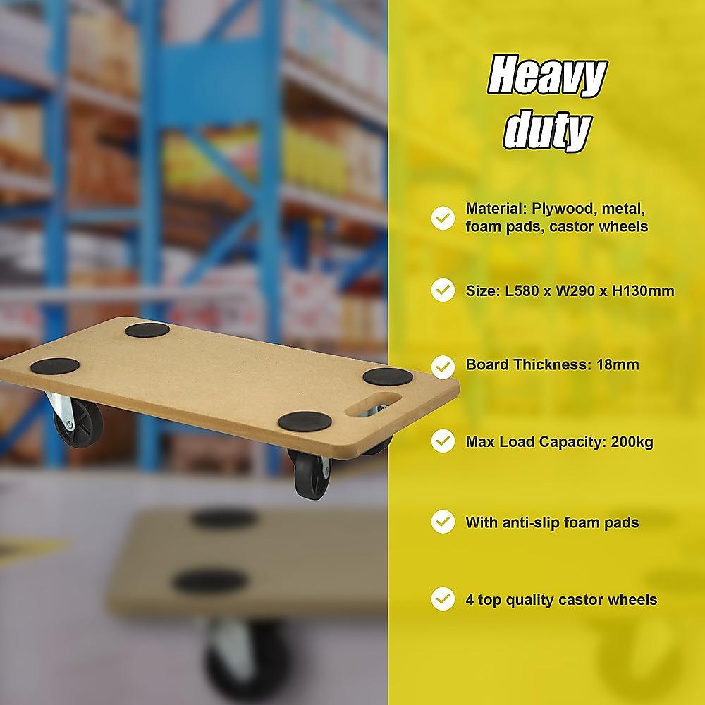 Buy 200kg Heavy Duty Hand Dolly Furniture Wooden Trolley Cart Moving Platform Mover discounted | Products On Sale Australia