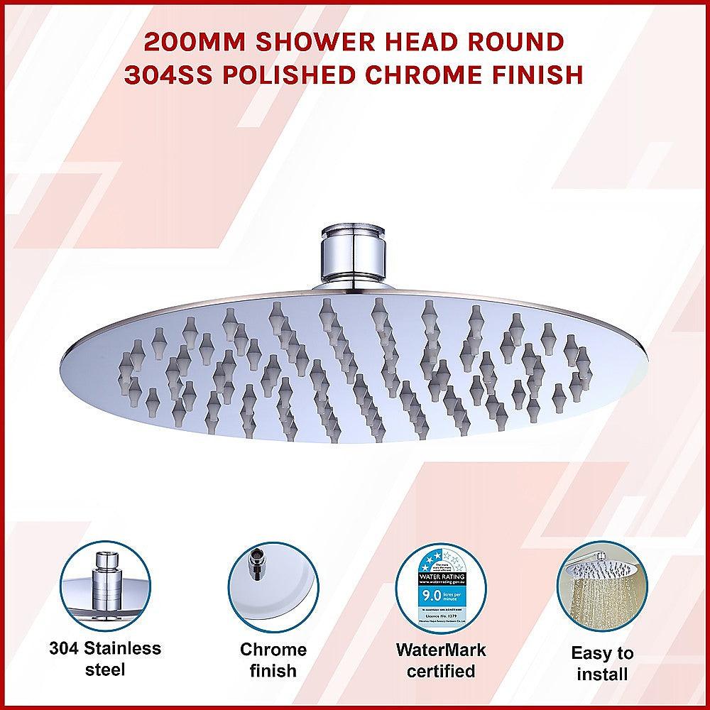 Buy 200mm Shower Head Round 304SS Polished Chrome Finish discounted | Products On Sale Australia