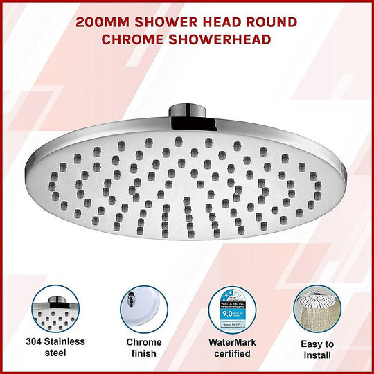 Buy 200mm Shower Head Round Chrome Showerhead discounted | Products On Sale Australia