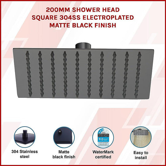 Buy 200mm Shower Head Square 304SS Electroplated Matte Black Finish discounted | Products On Sale Australia