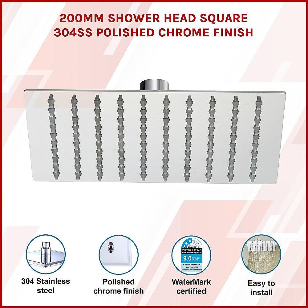 Buy 200mm Shower Head Square 304SS Polished Chrome Finish discounted | Products On Sale Australia