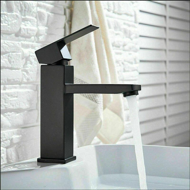 Buy 2021 Square Cube style basin mount tap low faucet Matte Black tap mixer spout discounted | Products On Sale Australia