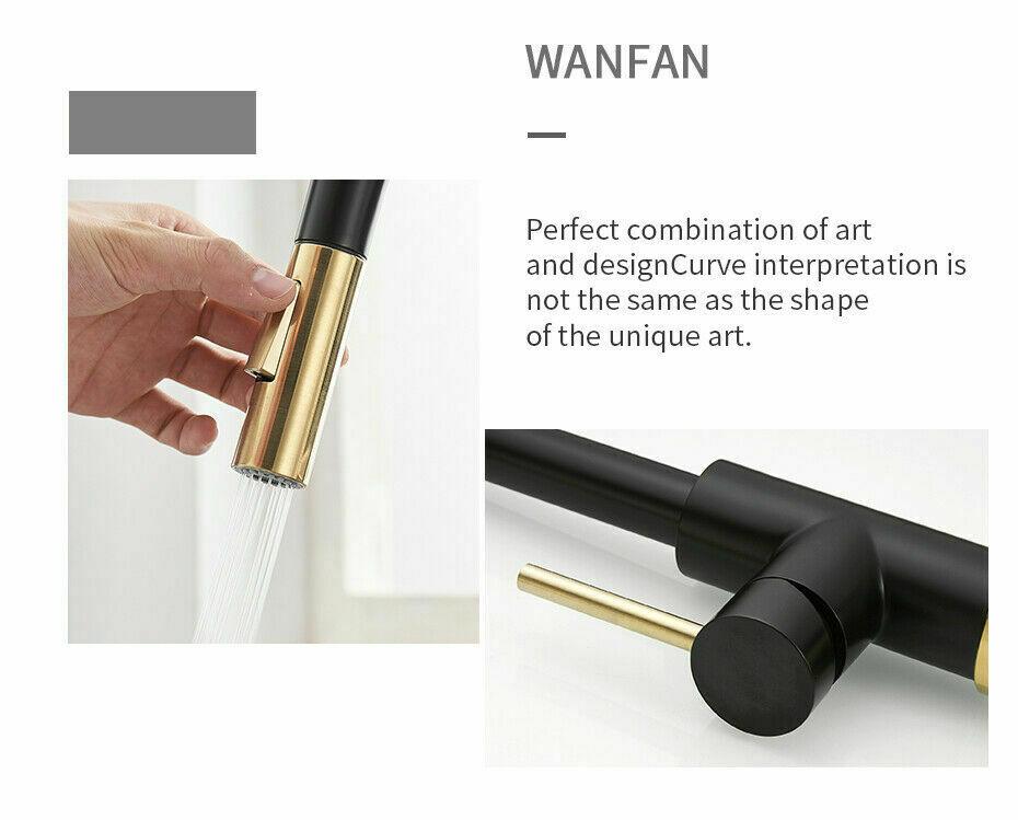 Buy 2023 Brushed Gold Spout Matte Black pull out with spray function kitchen mixer tap faucet discounted | Products On Sale Australia