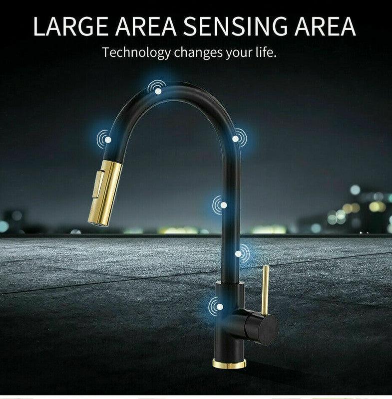 Buy 2023 Brushed Gold Spout Matte Black pull out with spray function kitchen mixer tap faucet discounted | Products On Sale Australia